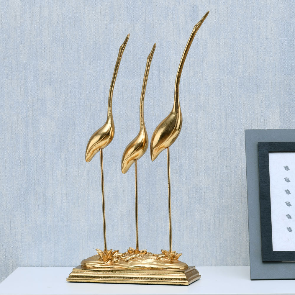 Nilkamal Three Cranes Polyresin Decorative Showpiece Gold