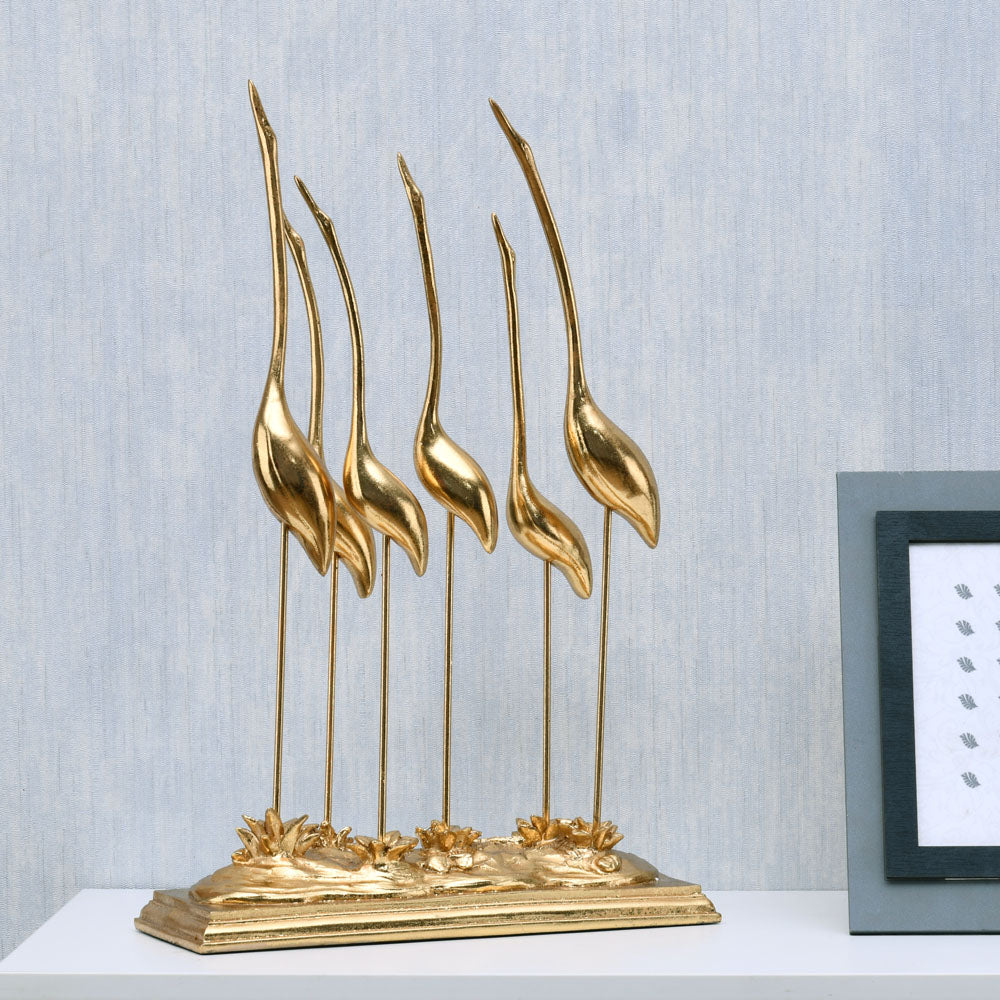 Six Cranes Polyresin Decorative Showpiece (Gold)