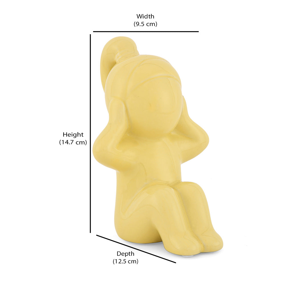 Girl Hear No Evil Polyresin Decorative Showpiece (Yellow)