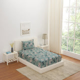 Floral Polyester Single Bedsheet with 1 Pillow Cover (Green)