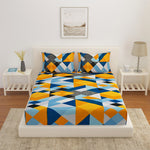 Geometric Microfiber Double Bedsheet with 2 Pillow Covers (Orange & Blue)