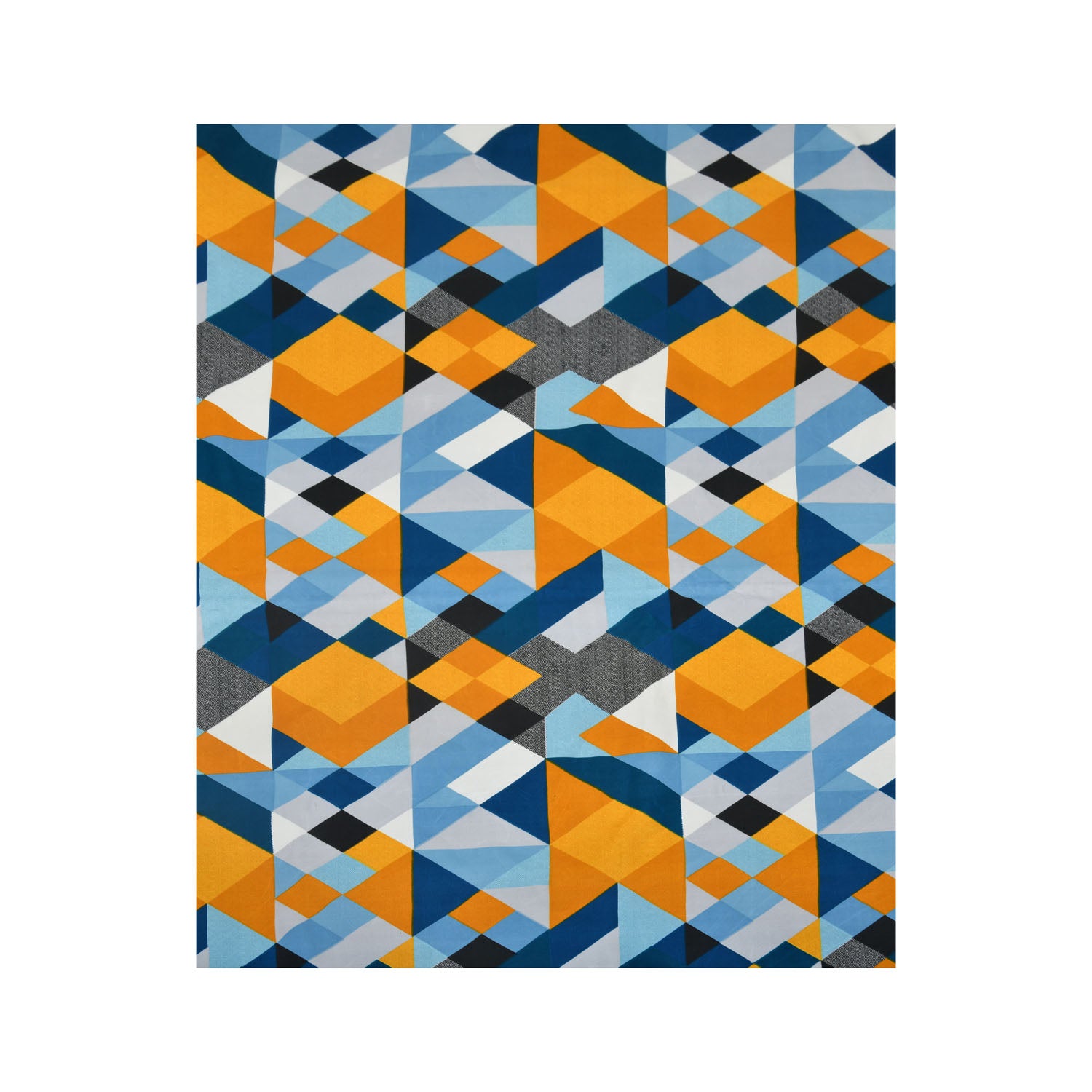 Geometric Microfiber Double Bedsheet with 2 Pillow Covers (Orange & Blue)