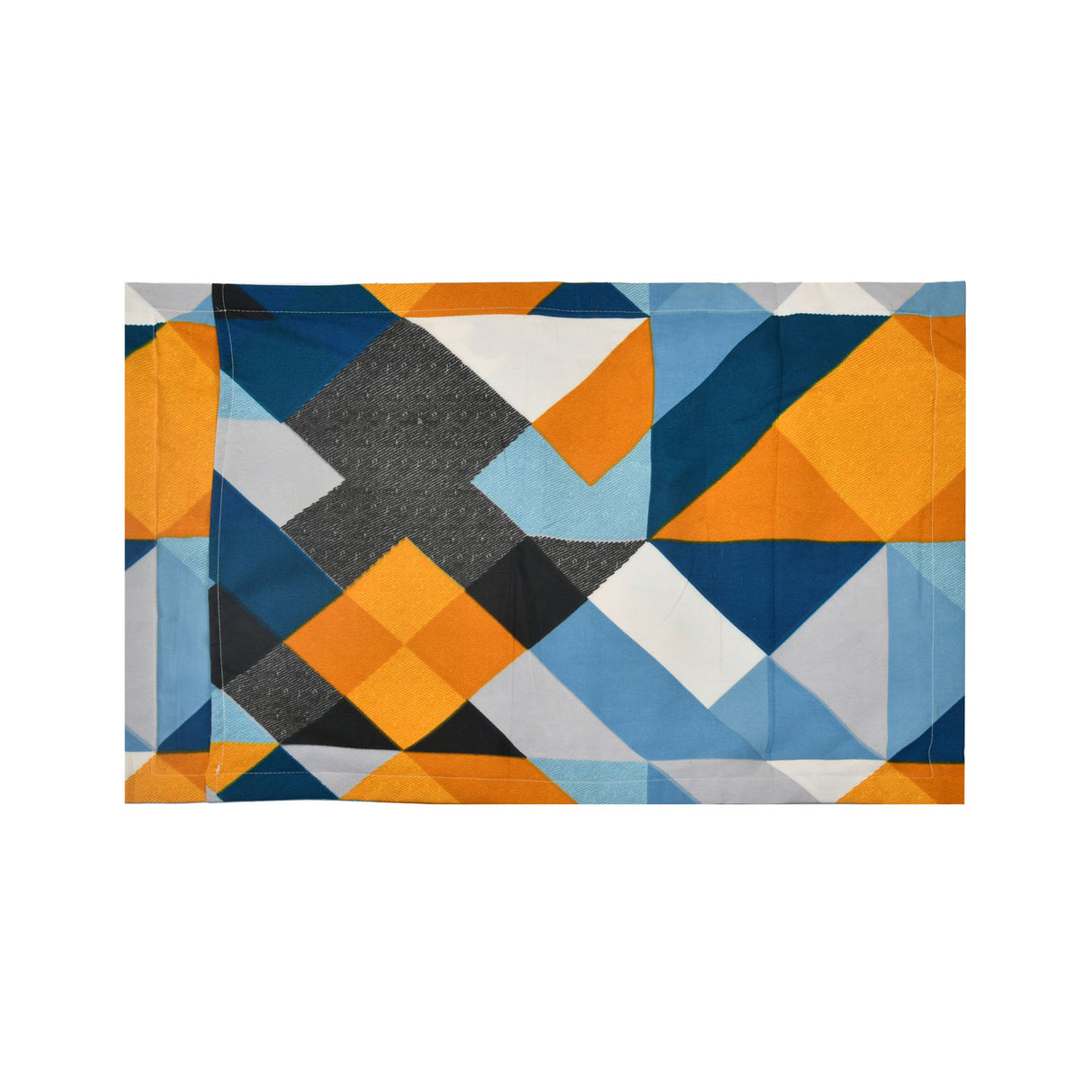 Geometric Microfiber Double Bedsheet with 2 Pillow Covers (Orange & Blue)