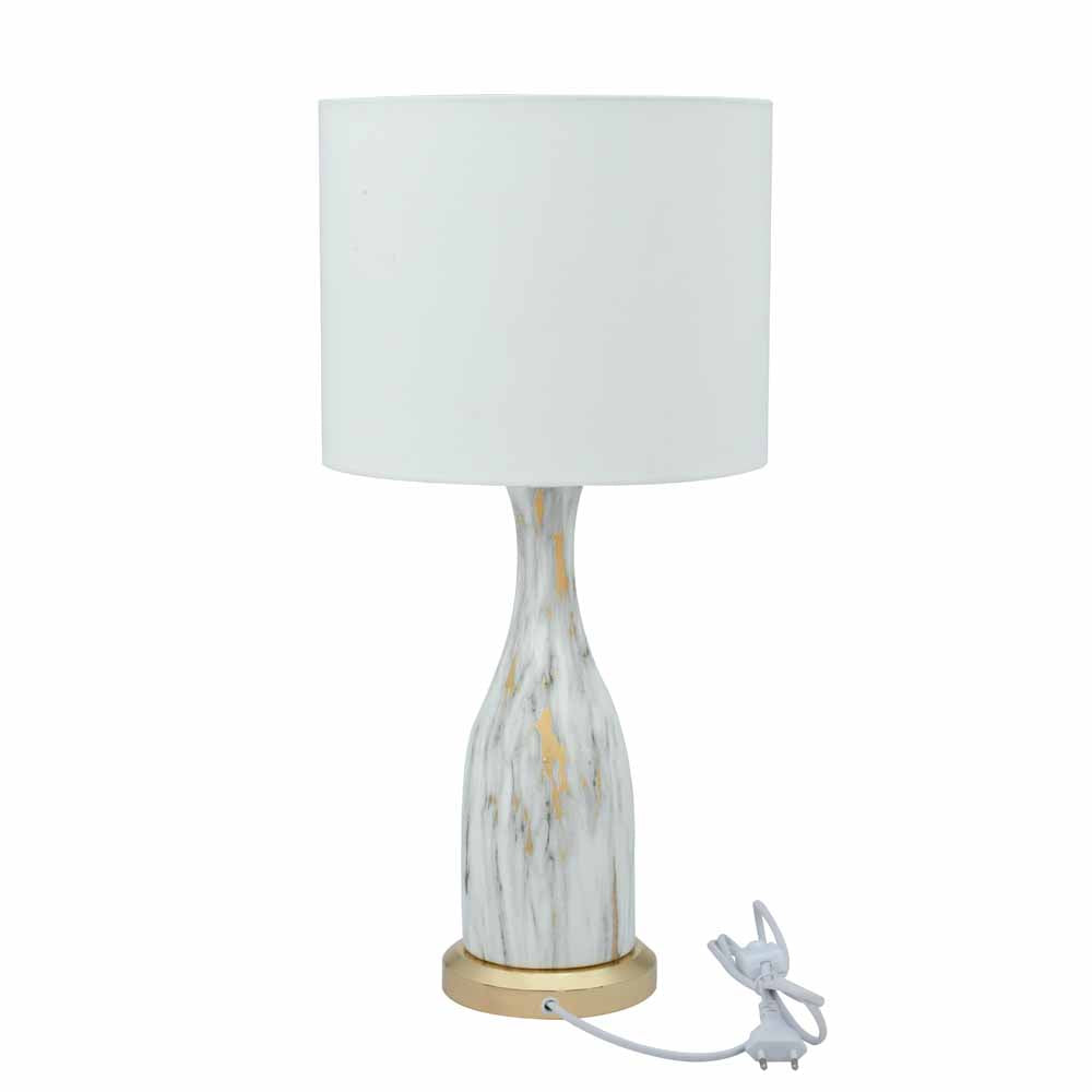 Marbela Fabric Shade Metal Conical Base Table Lamp (White)