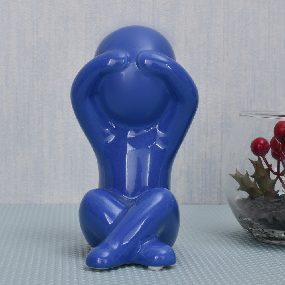 Boy See No Evil Polyresin Decorative Showpiece (Blue)