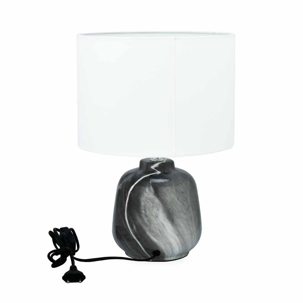 Marbela Fabric Shade Round Base Table Lamp (Grey)