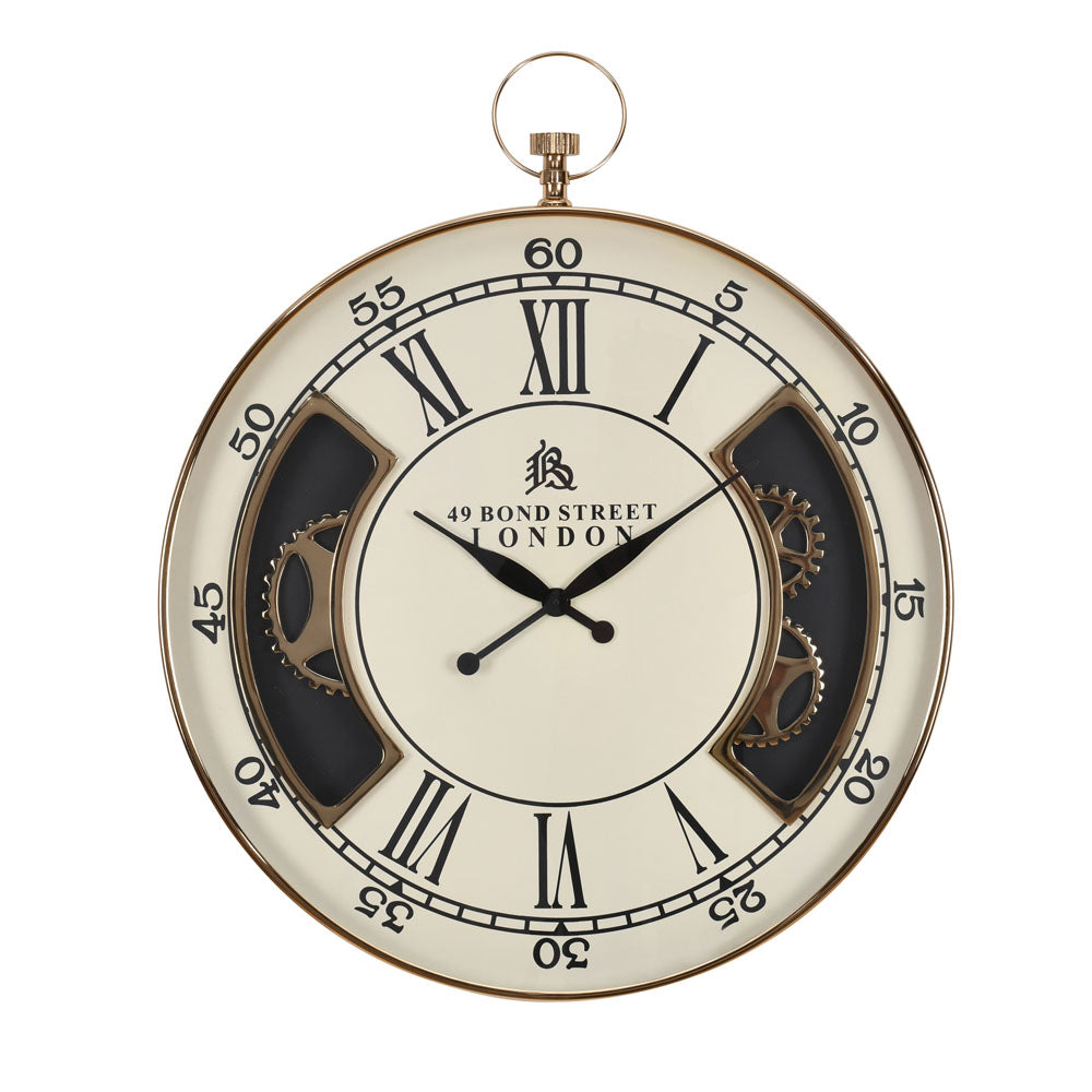 Roman Gear Design Metal Analog Wall Clock (White & Gold)