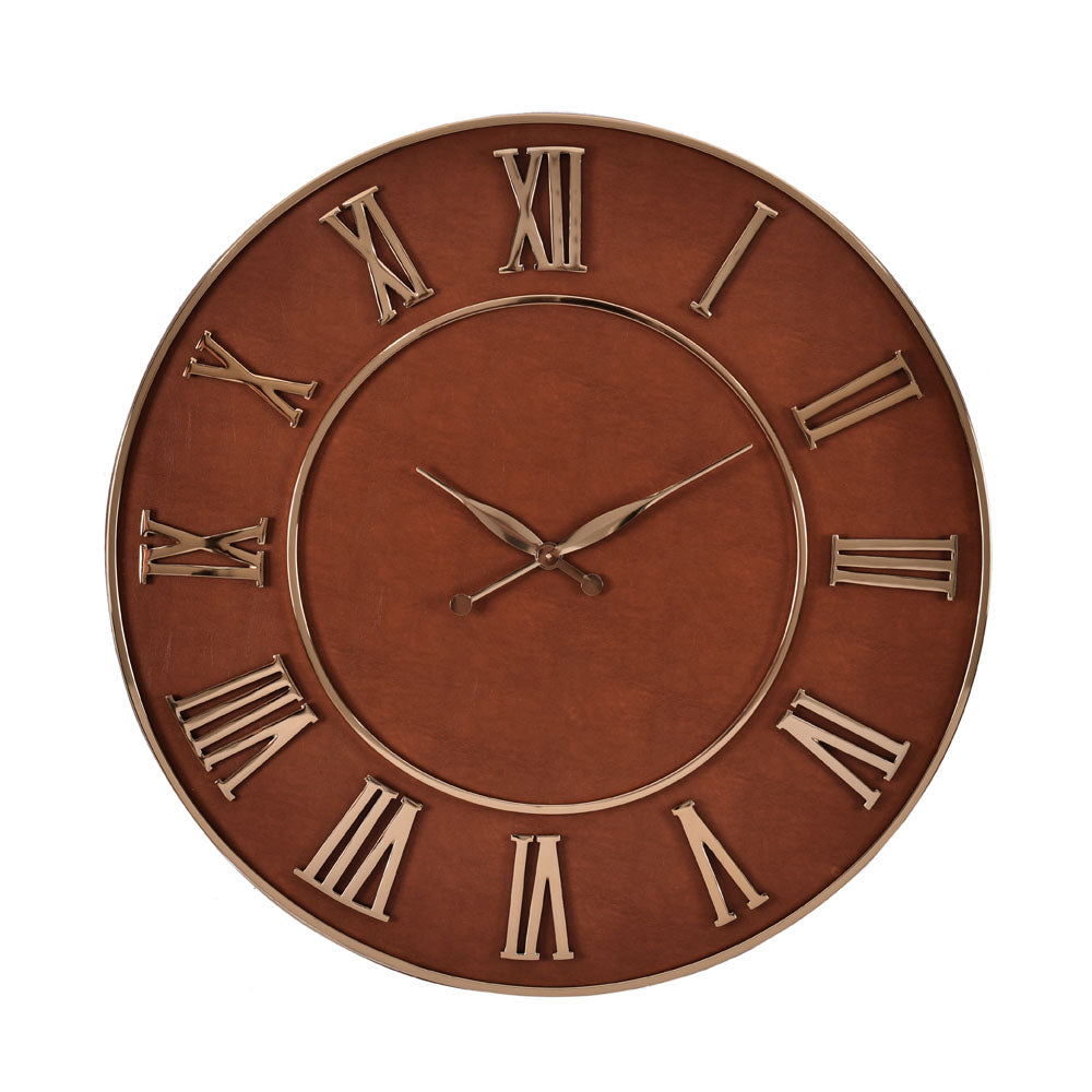 Royal Leather Analog Wall Clock (Tan & Gold)