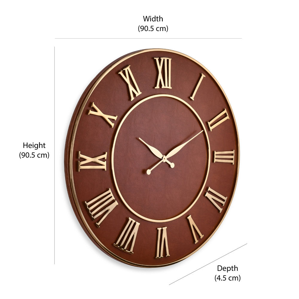 Royal Leather Analog Wall Clock (Tan & Gold)