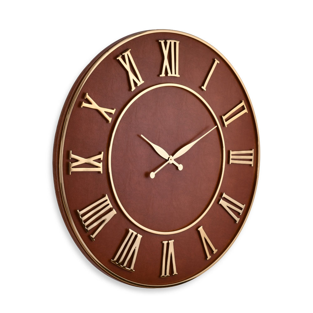 Royal Leather Analog Wall Clock (Tan & Gold)