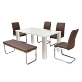 Frostine 6 Seater Dining Set With Bench (Brown & White)