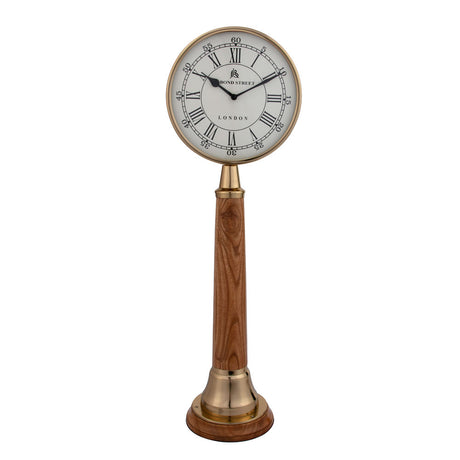 Classic Metal and Wooden Table Clock (Gold & Brown)