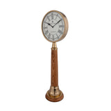 Classic Metal and Wooden Table Clock (Gold & Brown)