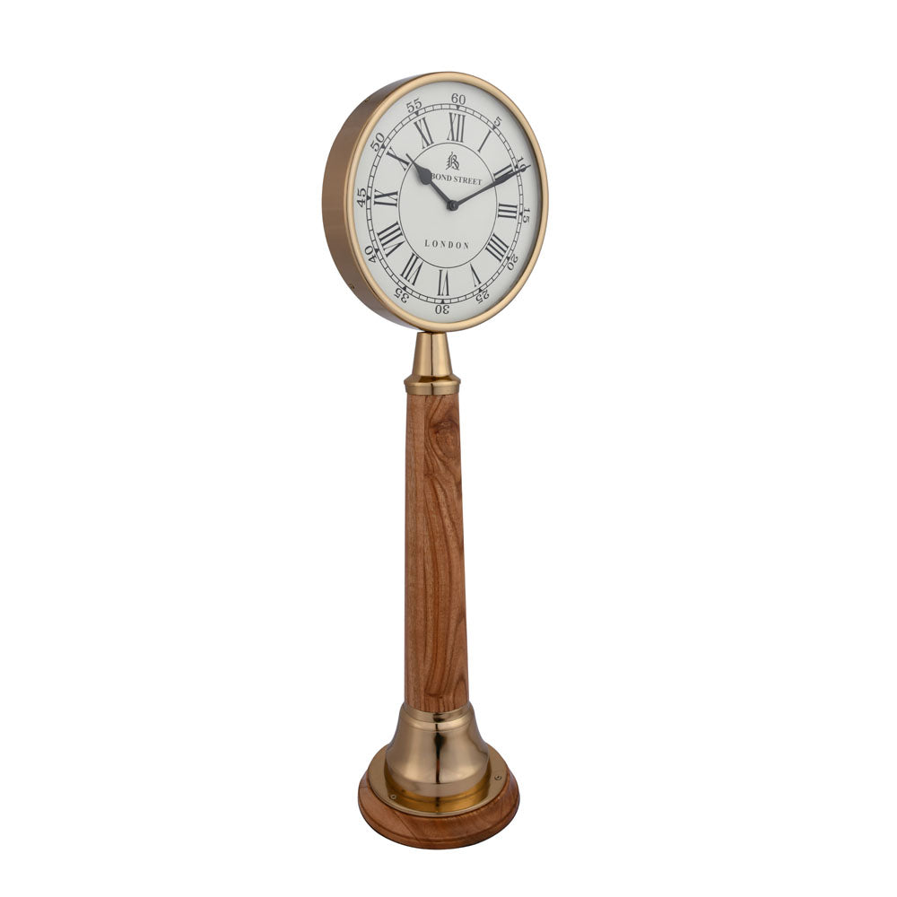 Classic Metal and Wooden Table Clock (Gold & Brown)