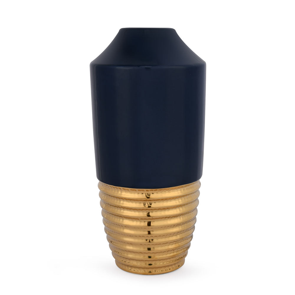 Bullet Shaped Decorative Ceramic Vase (Blue & Gold)