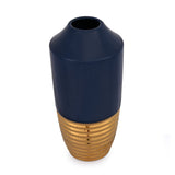 Bullet Shaped Decorative Ceramic Vase (Blue & Gold)