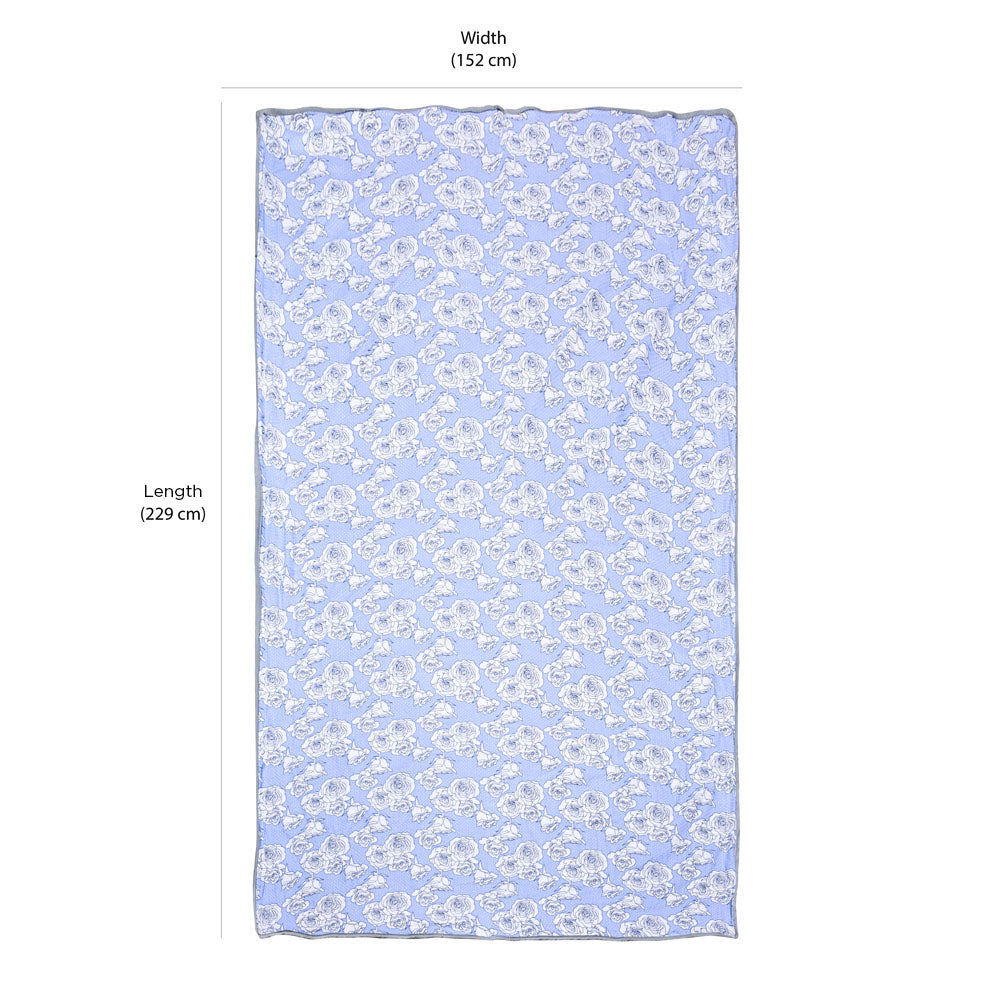 Floral Printed Cotton Single Bed Dohar (Blue)