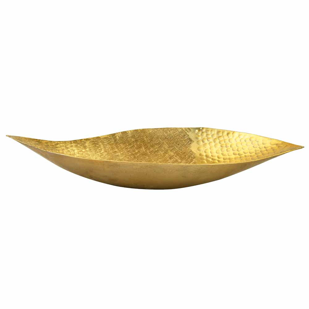 Criss Cross Textured Boat Shaped Metal Decorative Platter (Gold)