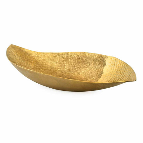 Criss Cross Textured Boat Shaped Metal Decorative Platter (Gold)