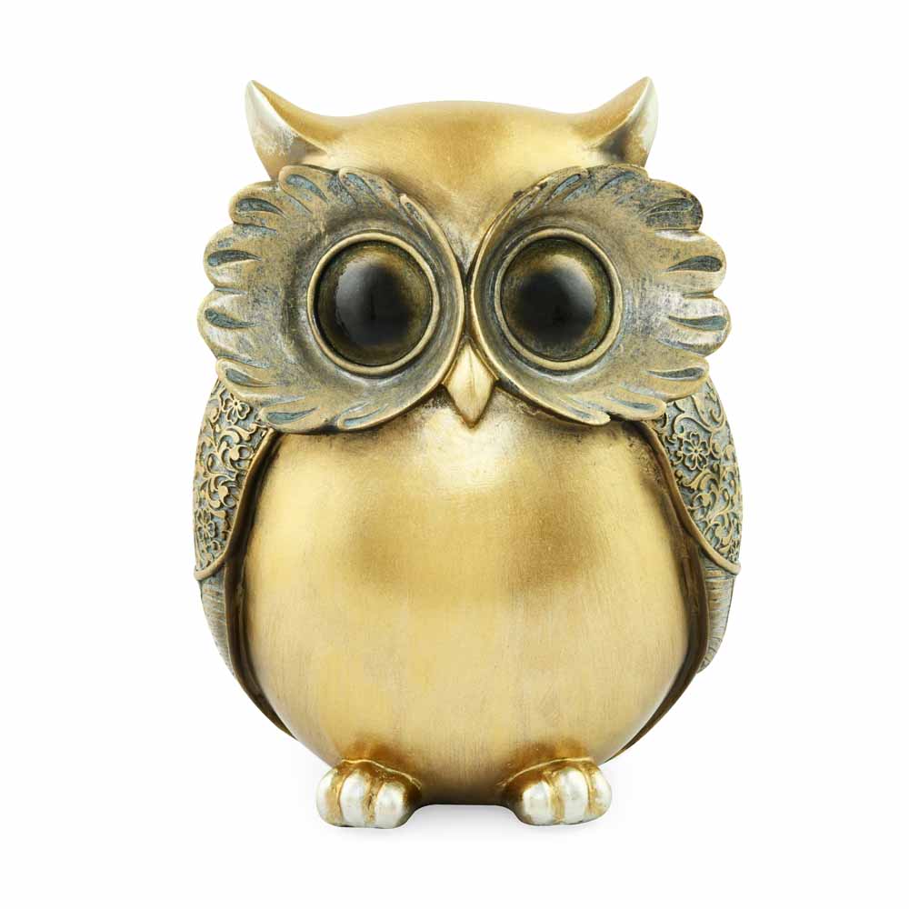 Owl Decorative Polyresin Showpiece (Grey & Gold)