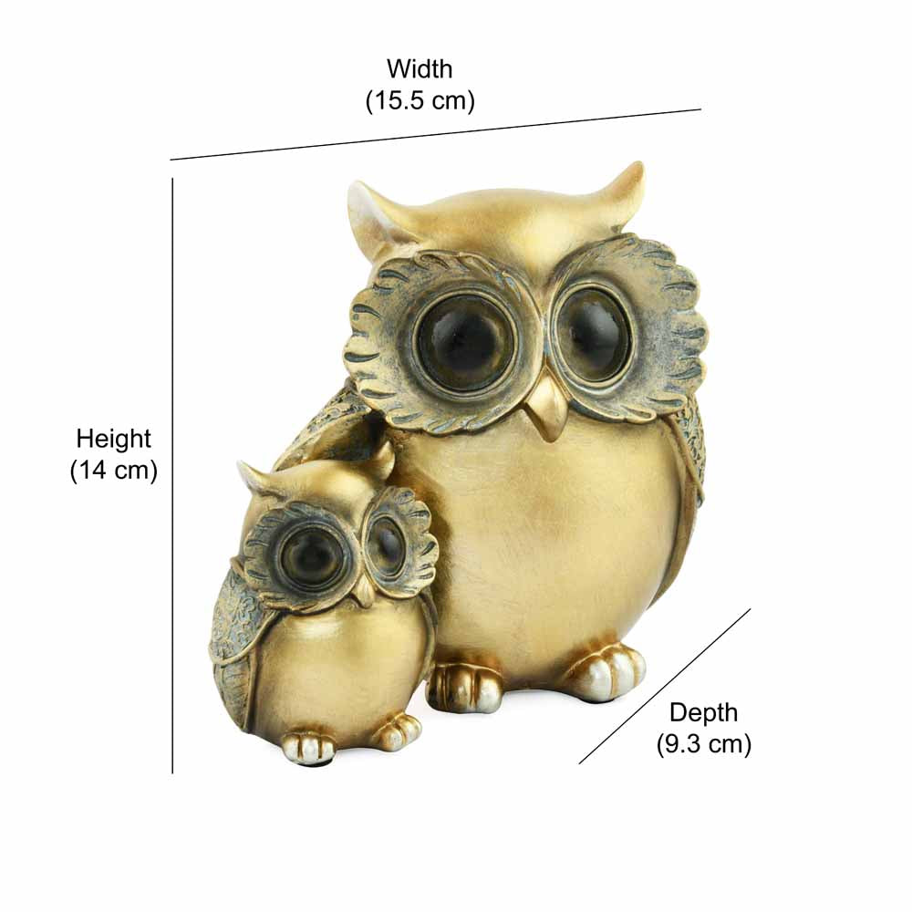 Mother & Son Owl Decorative Polyresin Showpiece (Grey & Gold)