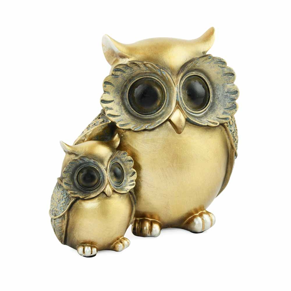 Mother & Son Owl Decorative Polyresin Showpiece (Grey & Gold)