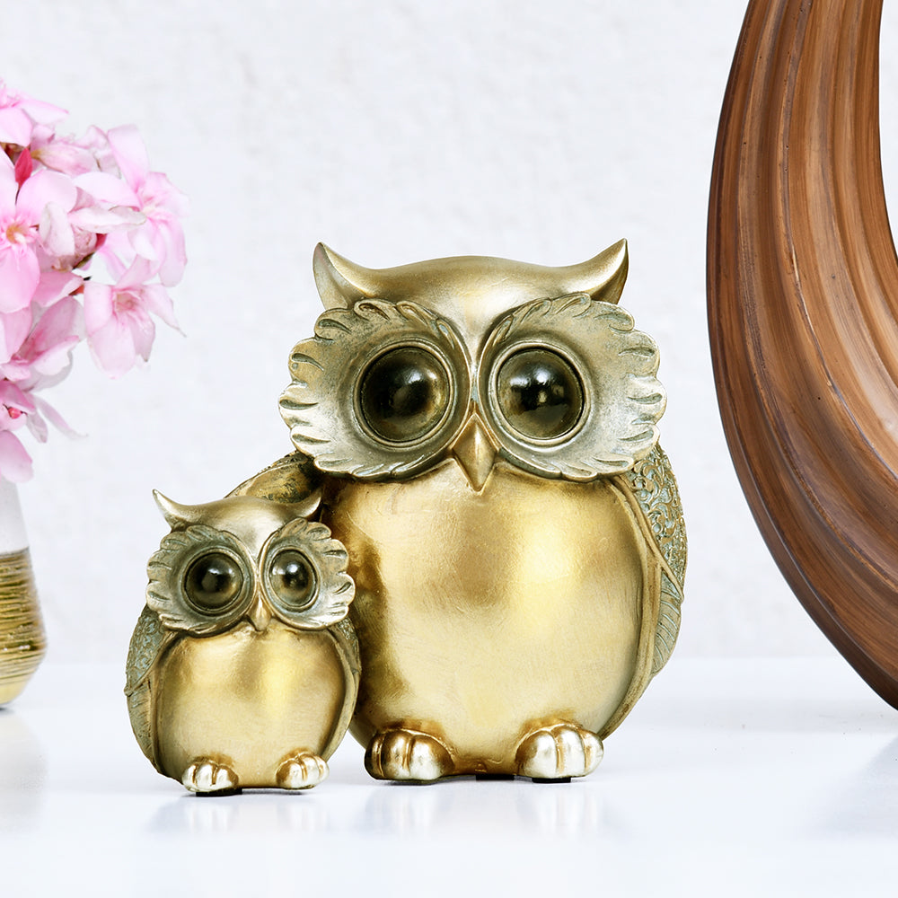 Nilkamal Mother Son Owl Decorative Polyresin Showpiece Grey Gold