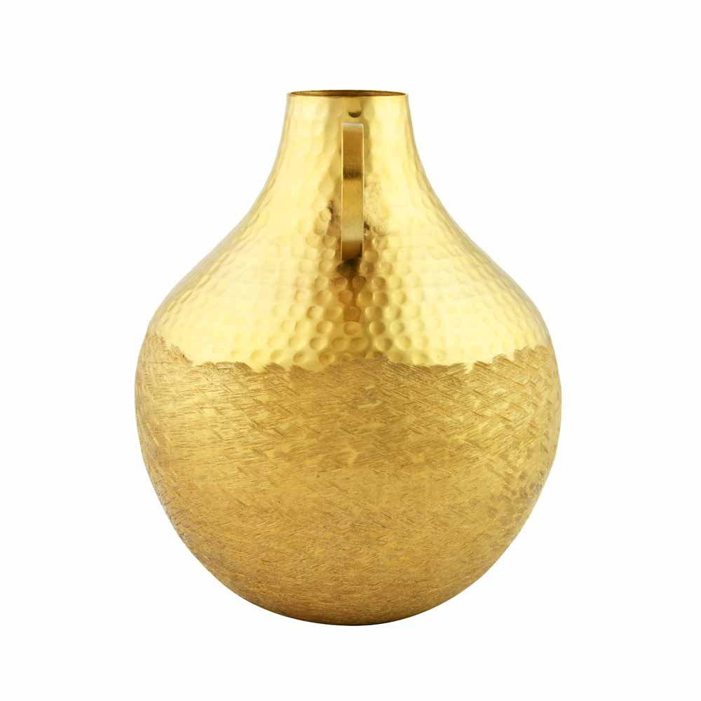 Criss Cross Textured Matki Shaped Large Metal Vase (Gold)