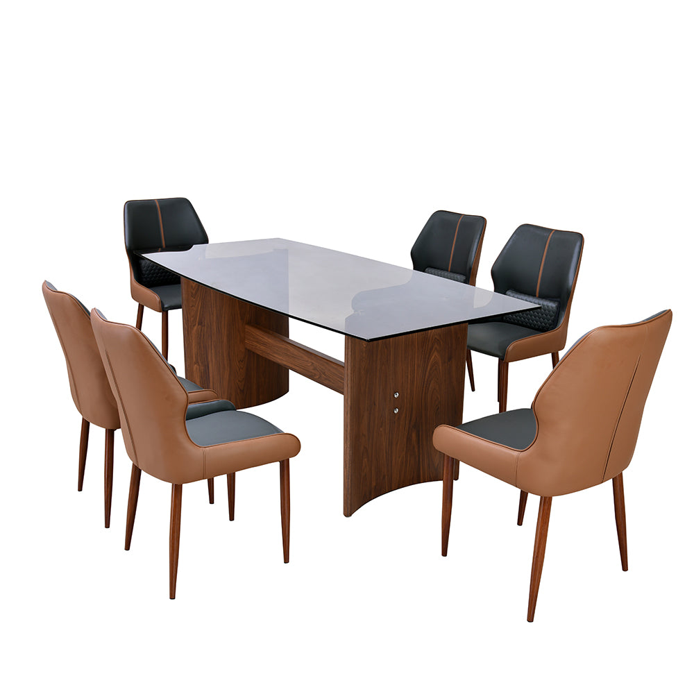 Ellipse 6 Seater Dining Set (Brown)