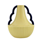 Decorative Semi Fluted Design Dolomite Vase With 2 Handles (Cream & Blue)