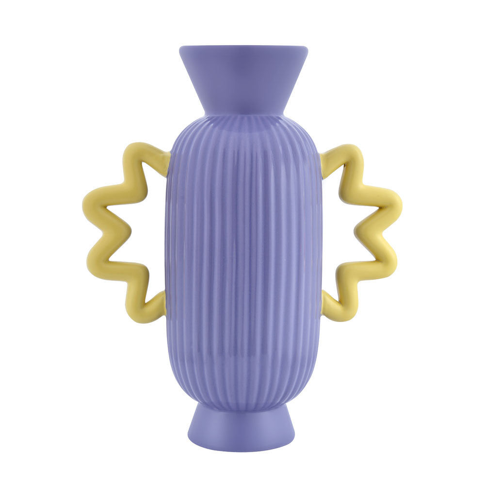 Decorative Fluted Design Dolomite Vase With 2 Curvy Handles (Purple & Yellow)