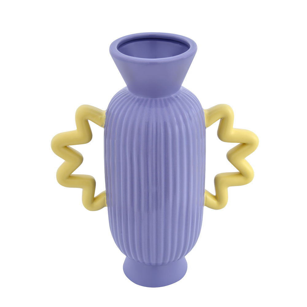 Decorative Fluted Design Dolomite Vase With 2 Curvy Handles (Purple & Yellow)