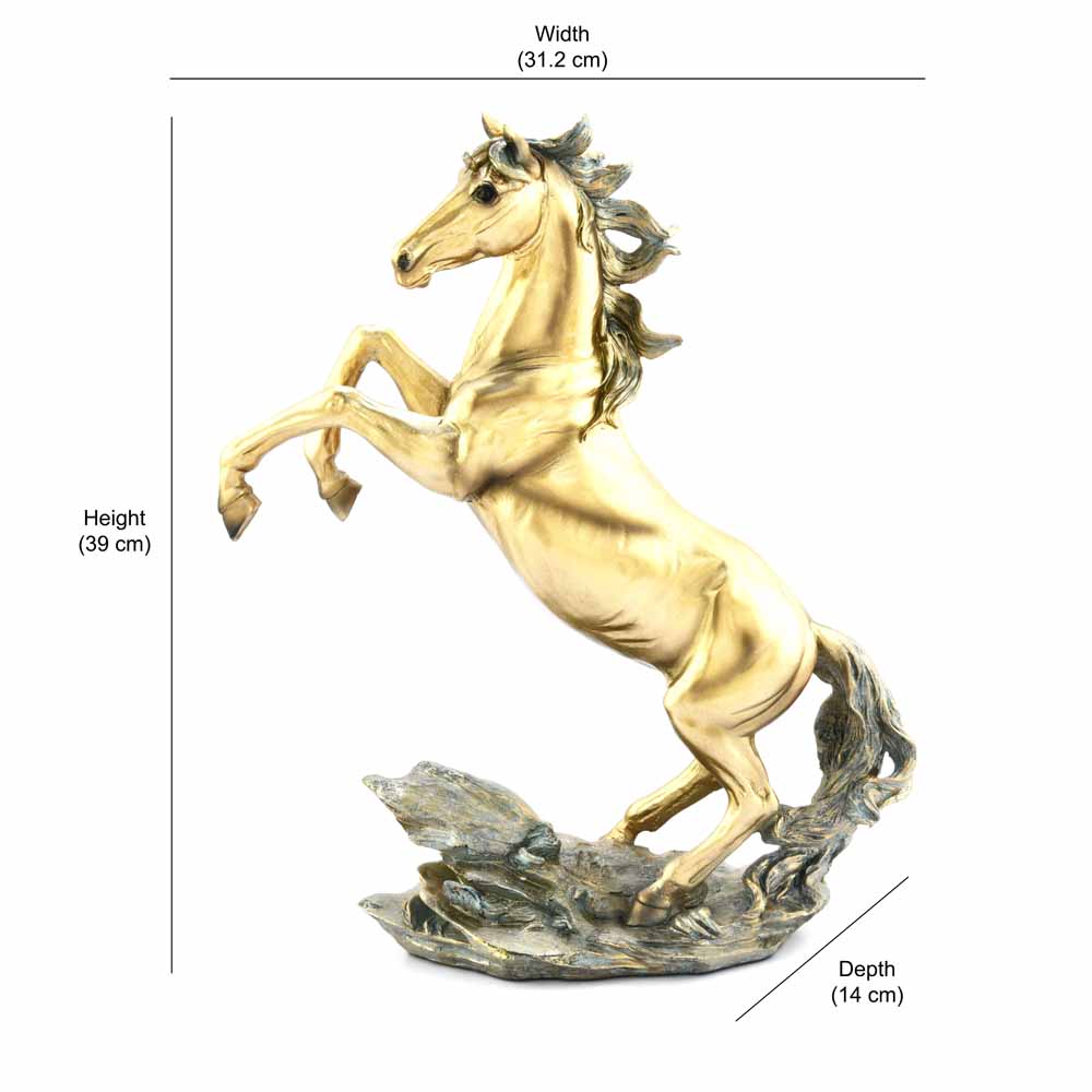 Jumping Horse Decorative Polyresin Showpiece (Grey & Gold)