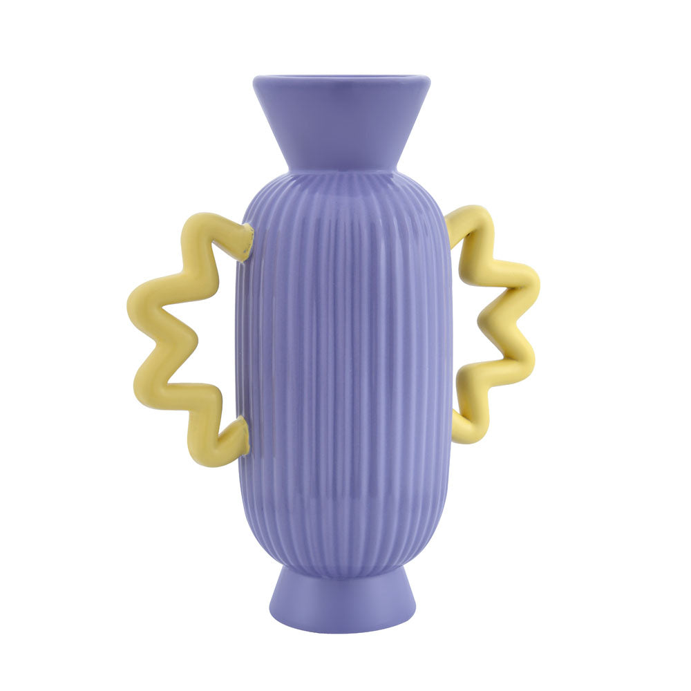 Decorative Fluted Design Dolomite Vase With 2 Curvy Handles (Purple & Yellow)