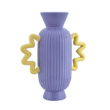 Decorative Fluted Design Dolomite Vase With 2 Curvy Handles (Purple & Yellow)