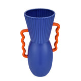 Decorative Semi Fluted Design Dolomite Vase With Handles (Blue & Orange)