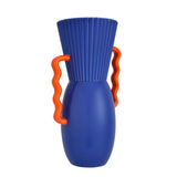 Decorative Semi Fluted Design Dolomite Vase With Handles (Blue & Orange)