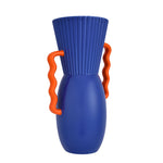 Decorative Semi Fluted Design Dolomite Vase With Handles (Blue & Orange)