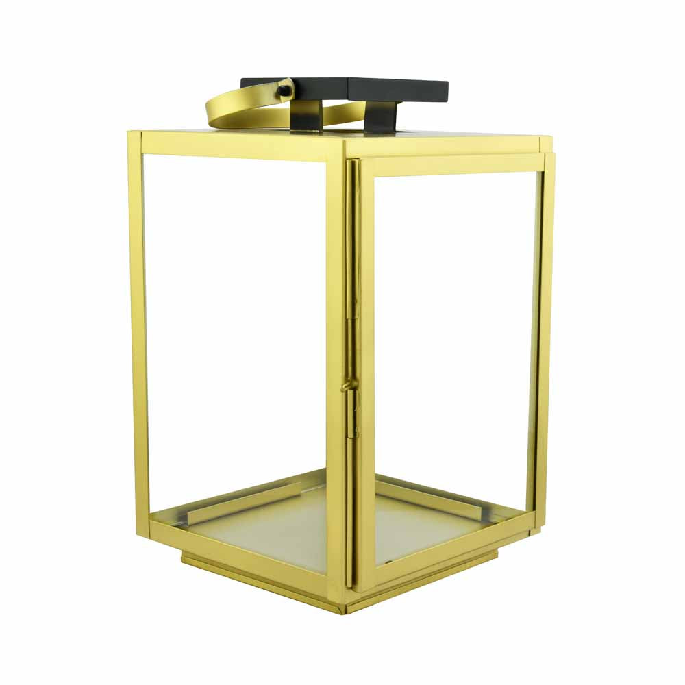 Modern Metal & Glass Small Lantern (Gold)