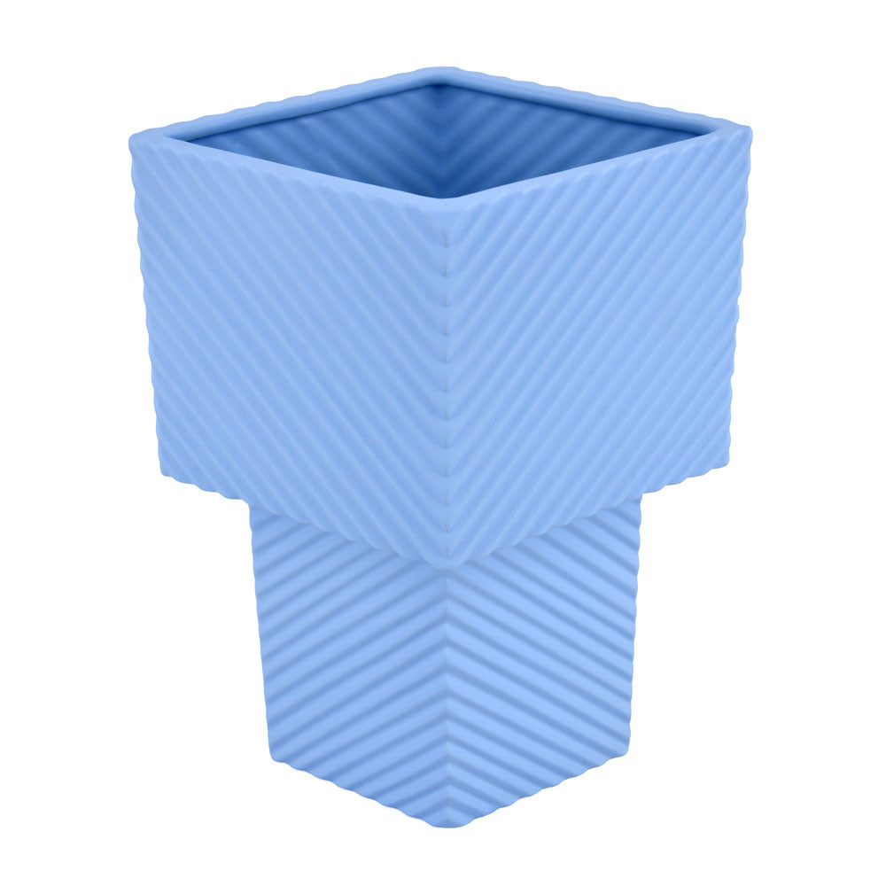 Decorative 2 Cube Fluted Design Dolomite Vase (Blue)