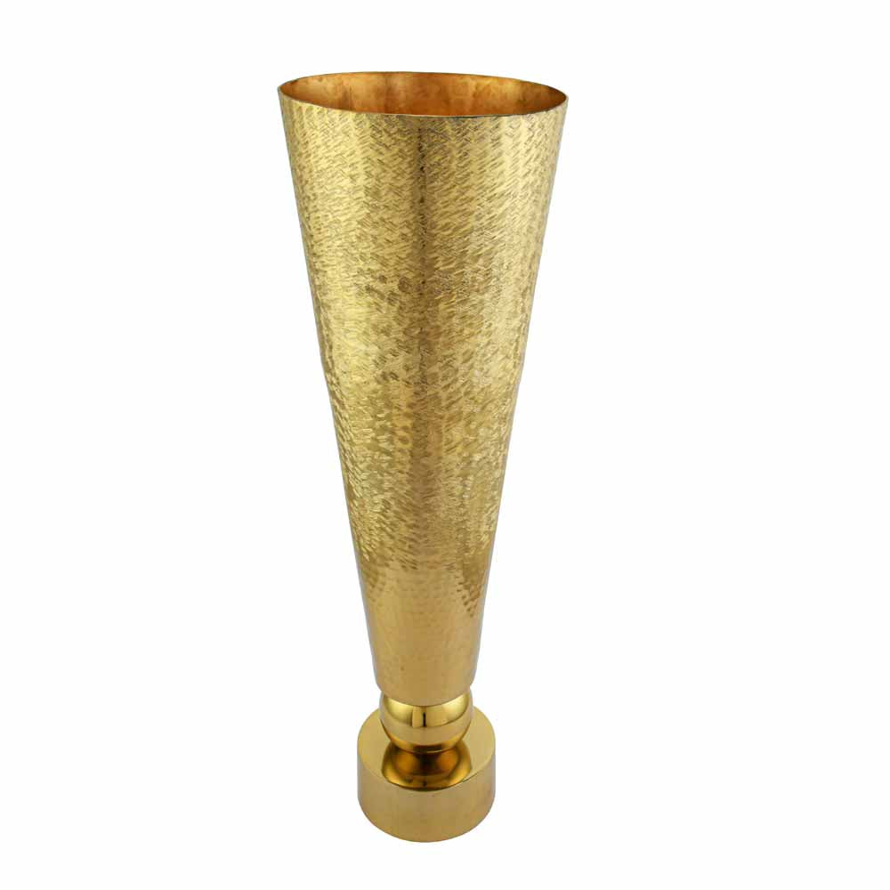 Decorative Criss Cross Textured Large Metal Vase (Gold)