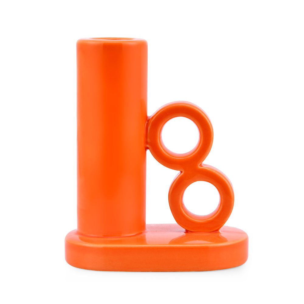 Dual Ring Dolomite Taper Candle Holder (Orange)