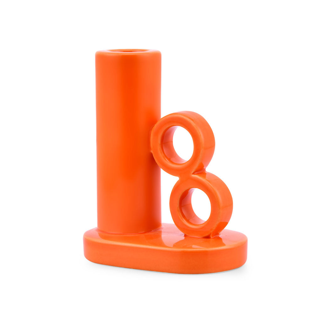 Dual Ring Dolomite Taper Candle Holder (Orange)