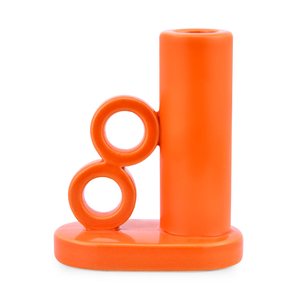 Dual Ring Dolomite Taper Candle Holder (Orange)