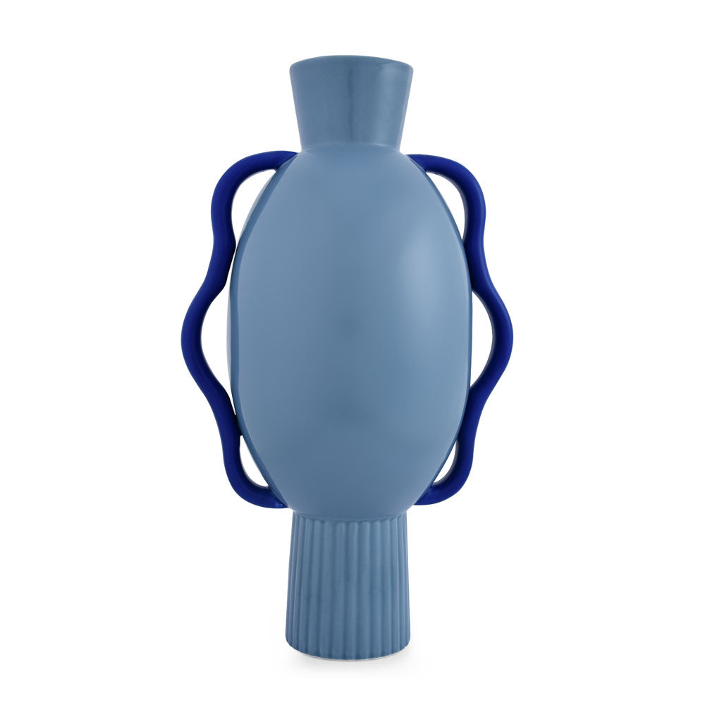 Decorative Semi Fluted Design Dolomite Vase With 2 Handles (Blue)