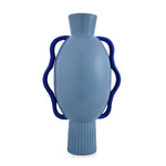 Decorative Semi Fluted Design Dolomite Vase With 2 Handles (Blue)