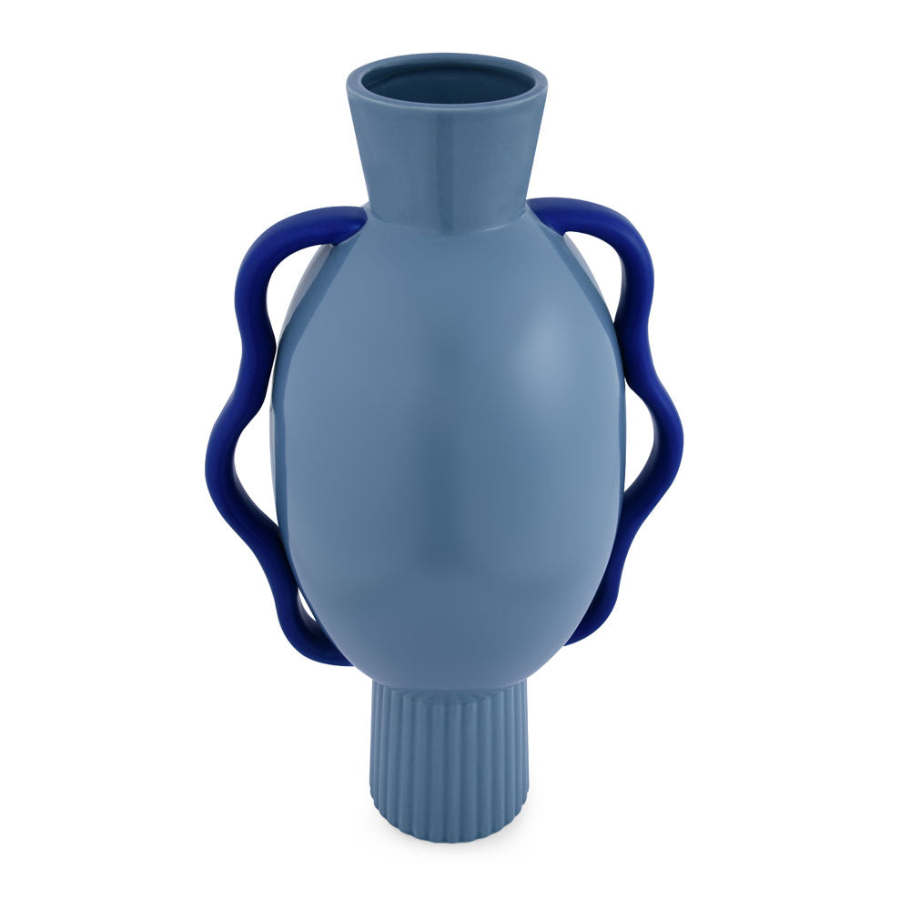 Decorative Semi Fluted Design Dolomite Vase With 2 Handles (Blue)