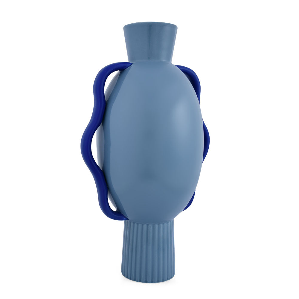 Decorative Semi Fluted Design Dolomite Vase With 2 Handles (Blue)