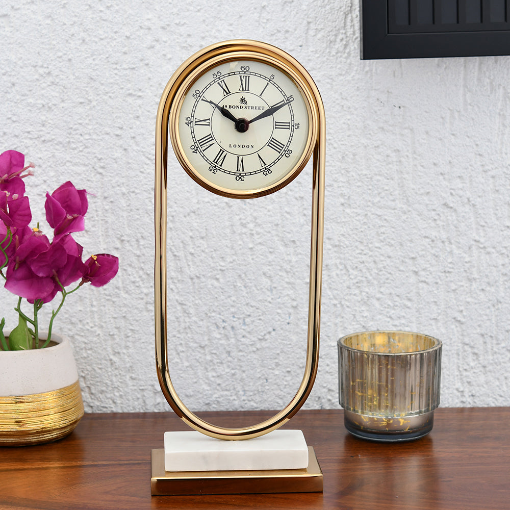 Oval Metal Table Clock on Stand (Gold)