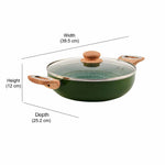 Arias by Lara Dutta Non-Stick 2.5 L Kadhai With Glass Lid (Emerald)